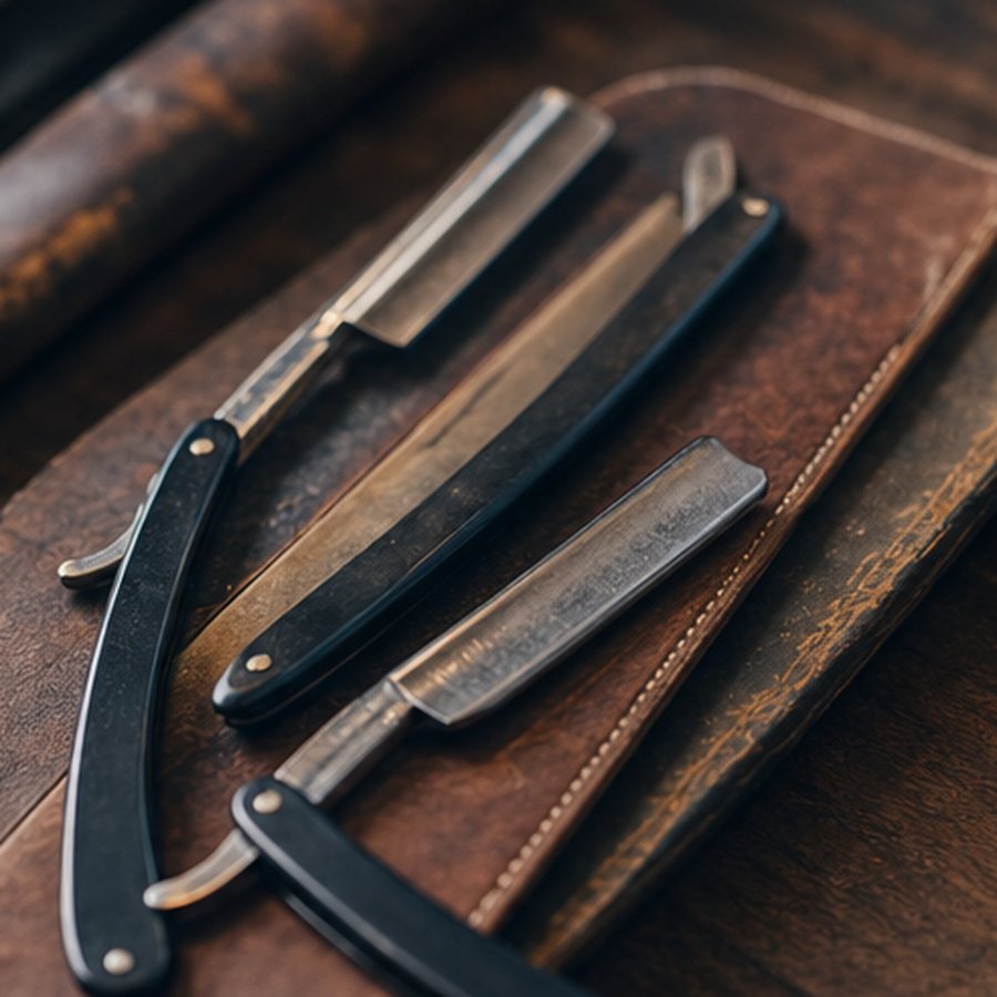 Straight razors on the counter