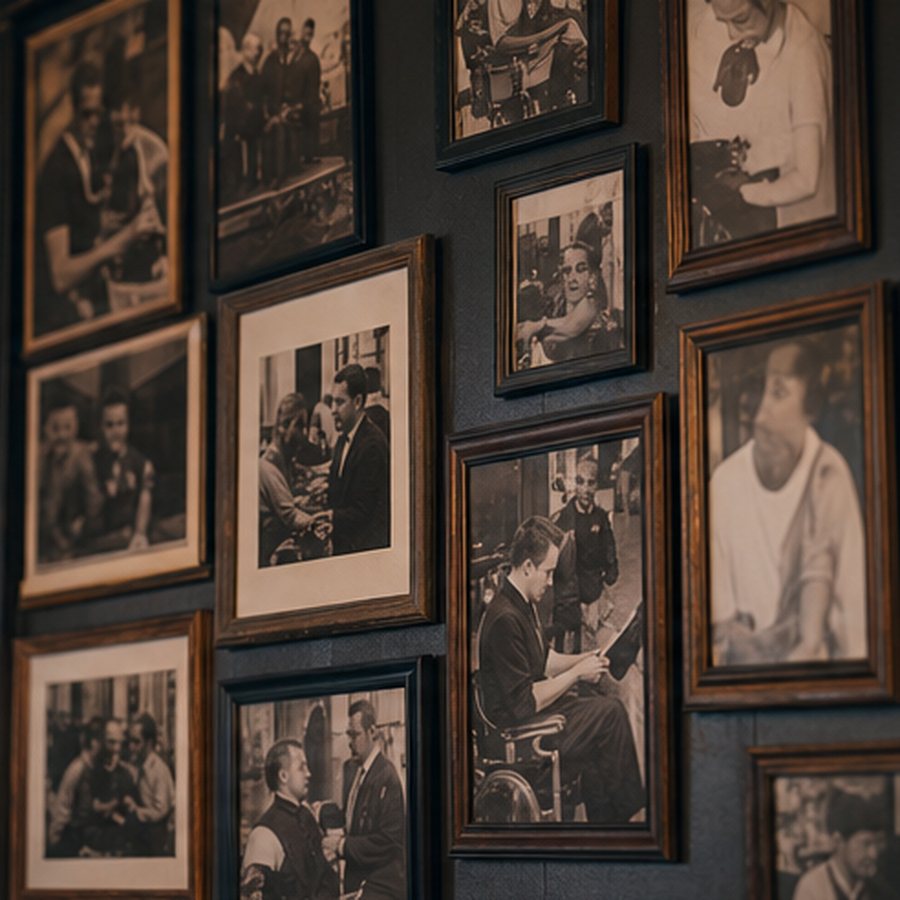 Wall of framed regular customers