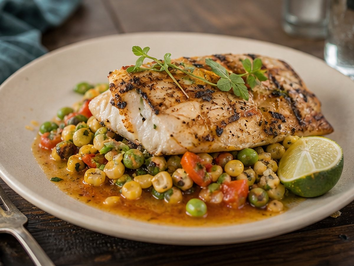 Grilled grouper with summer succotash